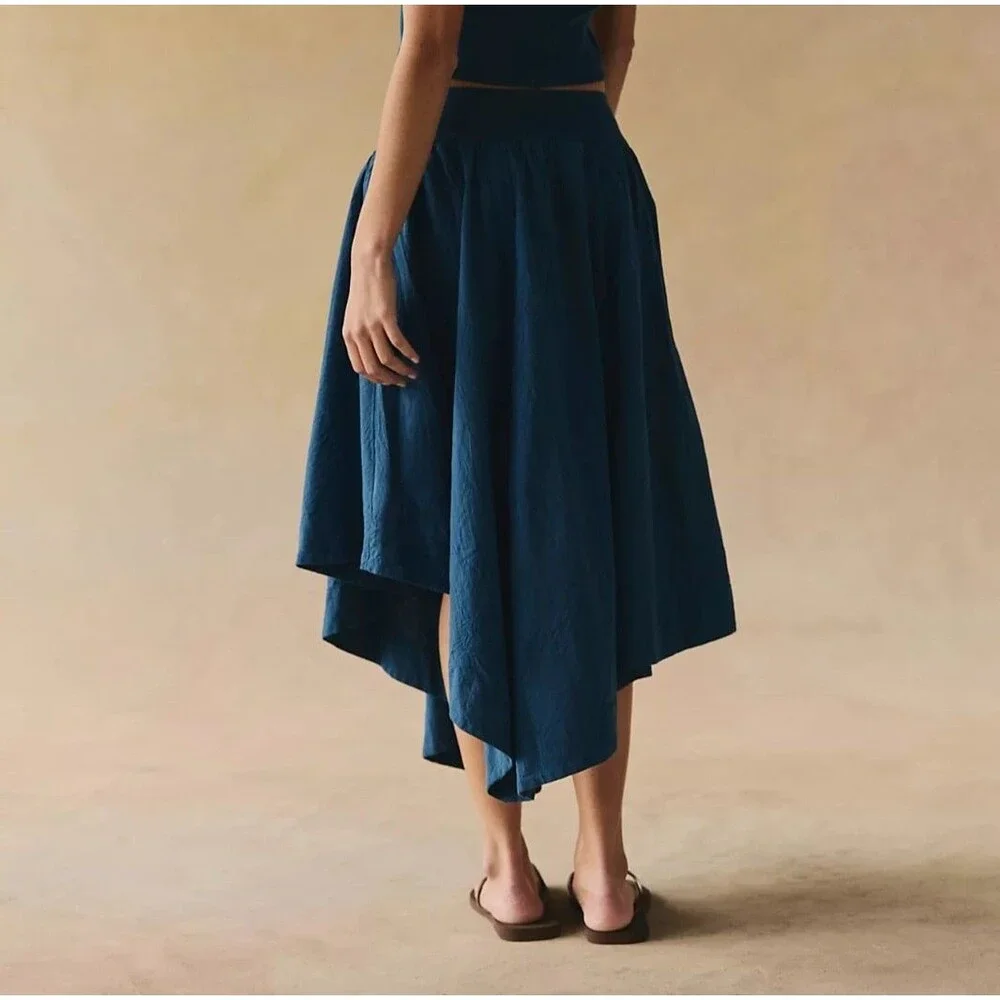 Free People Free-Est Annette Baby Midi Skirt Asymmetrical Cotton Solid S 288778